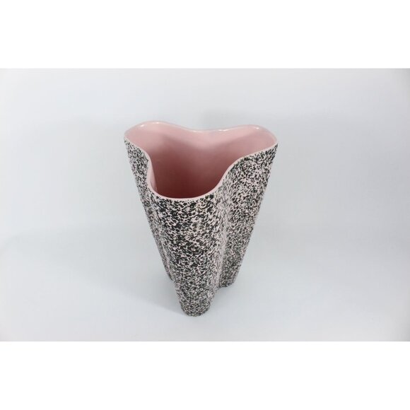 Kenwood Zanesville Pottery Vase 10” USA 2103 MCM Pink Black Speckled Tri Lobe - Picture 5 of 14